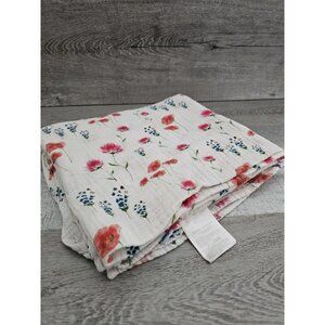 Little Unicorn Floral Baby Swaddle Blanket White Red Poppy Flower Muslin